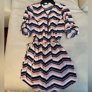 Chevron Patterned Dress with Pink and Navy Stripes